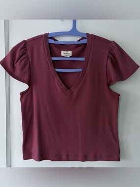 UpWest Women's V-Neck Short Sleeve Top in Pink